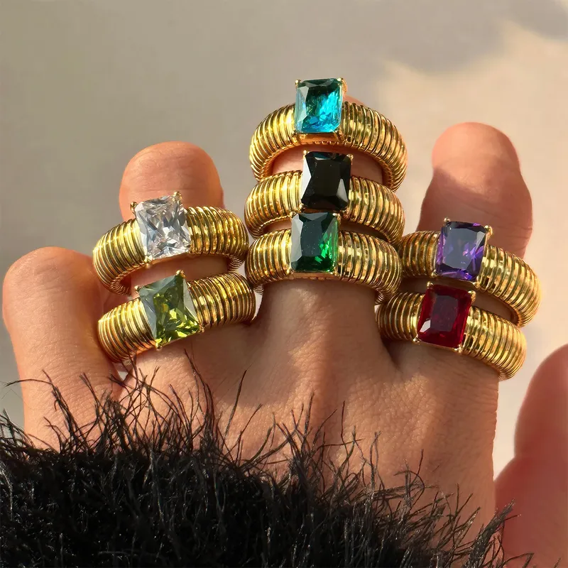 Wholesale Jewelry Vintage Style Classic Style Geometric Solid Color 304 Stainless Steel Zircon 18K Gold Plated Plating Inlay Rings