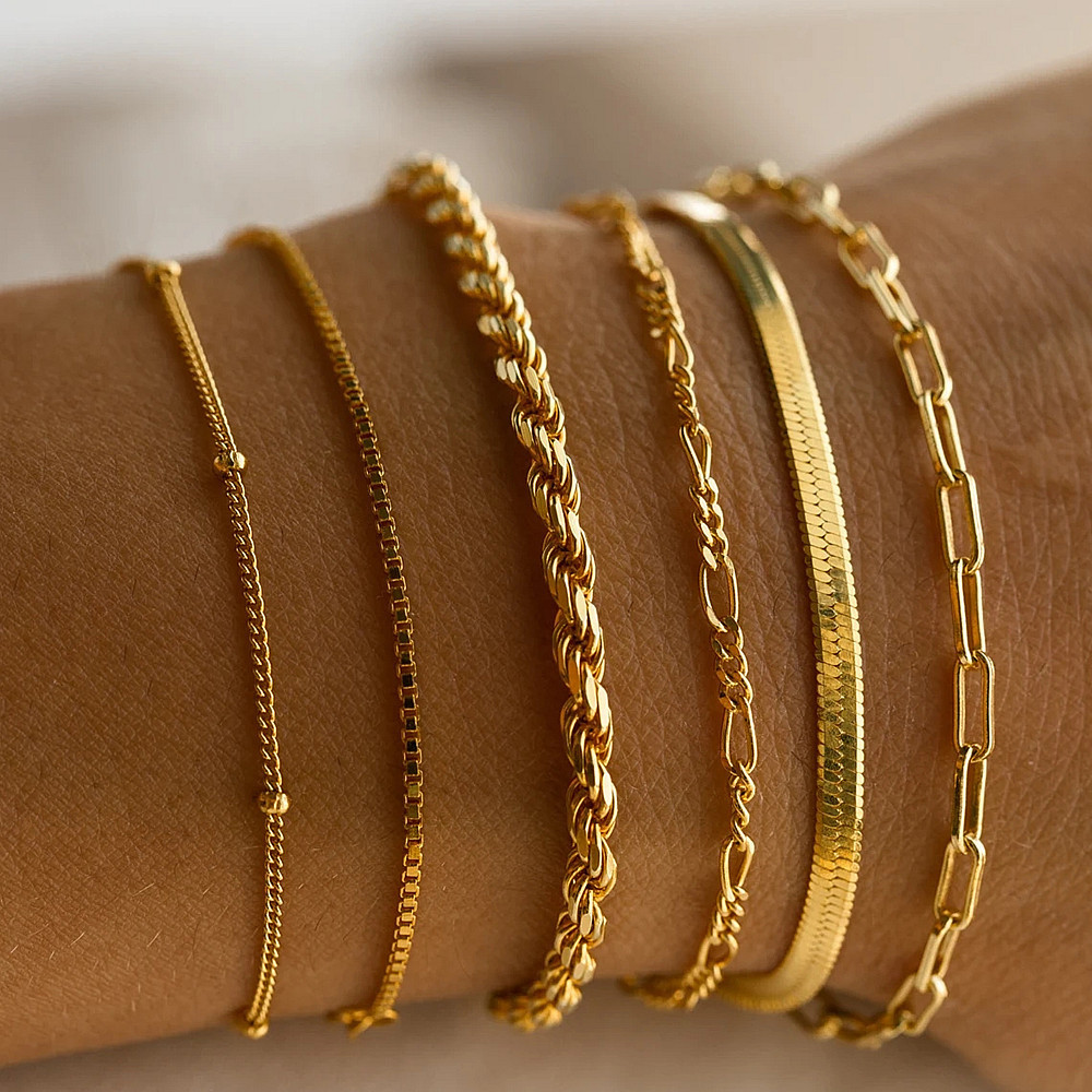 Wholesale European and American Cross-Border Bohemian Normcore Hand Jewelry Metal Chain Women's Set 6 Multi-Layer Chain Simple Bracelets
