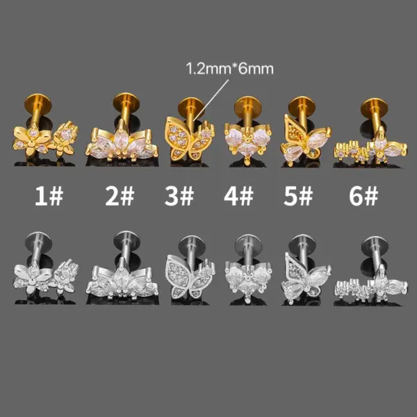 1 Piece Lip Rings Simple Style Heart Shape Flower Butterfly 316L Stainless Steel Waterproof Non Tarnish Surgical Steel Zircon Ion Plating (IP) 14K Gold Plated Lip Rings Ear Cartilage Rings & Studs Nose Rings & Studs