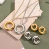Wholesale Jewelry Casual Sweet Simple Style Round Stainless Steel 18K Gold Plated Polishing Plating Square Pearl Chain Earrings Necklace Jewelry Set