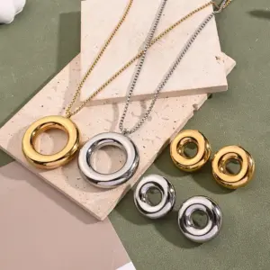 Wholesale Jewelry Casual Sweet Simple Style Round Stainless Steel 18K Gold Plated Polishing Plating Square Pearl Chain Earrings Necklace Jewelry Set
