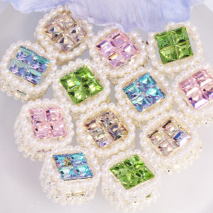Wholesale Double-sided alloy rhinestone square straight hole loose beads DIY