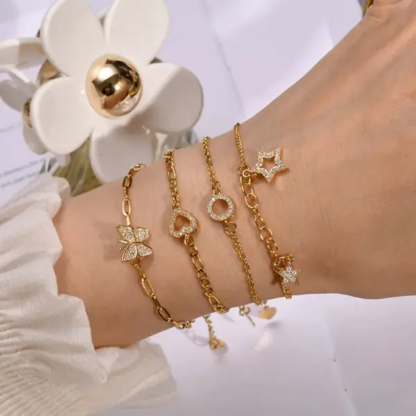 Wholesale Copper Gold Plated Simple Style Star Butterfly Heart Shape Zircon Bracelets