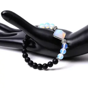 Sl235a07 Opal Pyramid Frosted Stone Bracelet