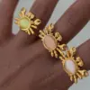 Wholesale Ion Plating (IP) Real Gold Plated 18K Gold Crab 304 Stainless Steel Cat's Eye Stone Vacation Marine Style Waterproof Non Tarnish Open Rings