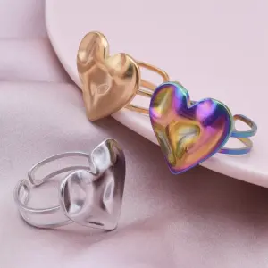 Wholesale PVD Coated Real Gold Plated 18K Gold Heart Shape 304 Stainless Steel Simple Style Waterproof Non Tarnish Open Rings