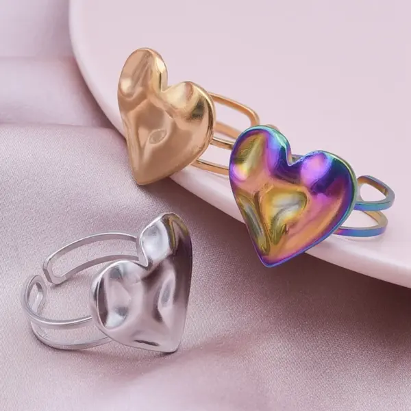Wholesale PVD Coated Real Gold Plated 18K Gold Heart Shape 304 Stainless Steel Simple Style Waterproof Non Tarnish Open Rings