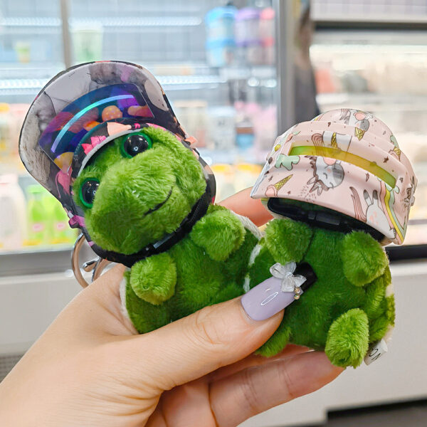 Wholesale Internet Celebrous TikTok Level 3 Helmet Wearing Turtle Keychain Pendant Cute Plush Turtle Luggage Doll Machine Gift