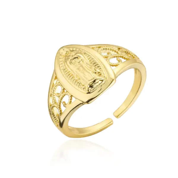 Wholesale Europe And America Hot Sale New Copper-plated Gold Religious Jewelry Virgin Mary Open Ring