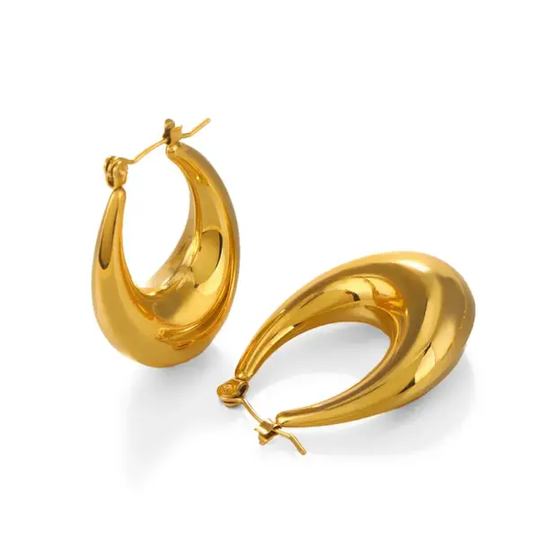 Wholesale PVD Coated 18K Gold Plated Oval 304 Stainless Steel Simple Style Waterproof Non Tarnish Earrings