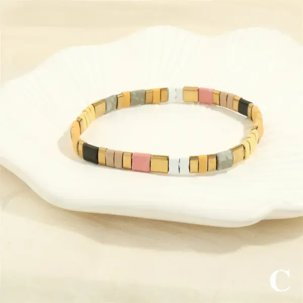Wholesale Hawaiian Bohemian Streetwear Square Copper Beaded Stoving Varnish Plating 18k Gold Plated Bracelets
