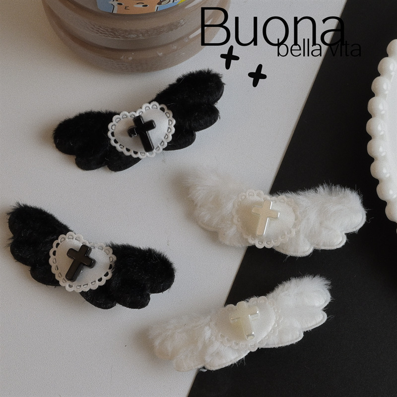 Wholesale White Angel Heart Cross Wings Hairpin Side Clip Sexy Subculture Design Harajuku Style Cute Headess for Women