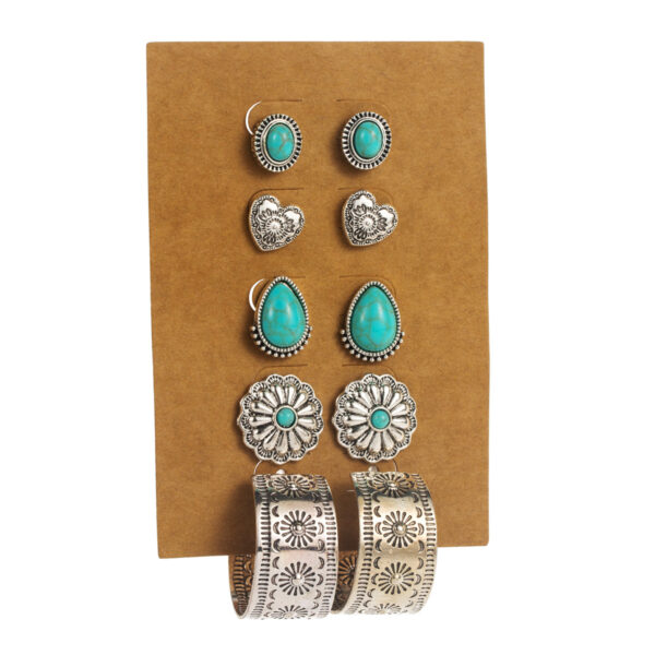 oly-242b736497e6e68973a72f7363290760 Wholesale European and American Simple Retro Turquoise Earrings Set Western Ethnic Style Flower Heart Geometric Earrings 5 Pairs