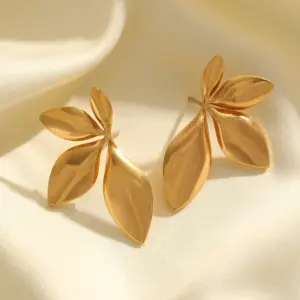 Wholesale Ion Plating (IP) Real Gold Plated 18K Irregular Geometric Leaf 304 Stainless Steel Simple Style Classic Artistic Waterproof Non Tarnish Ear Studs