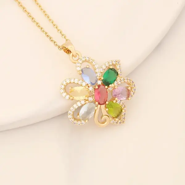Wholesale Romantic Sweet Commute Heart Shape Flower Copper Plating Inlay 18K Gold Plated Zircon Pendant Necklace