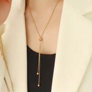 Wholesale 304 Stainless Steel Solid Color PVD Coated 18K Real Gold Plated Elegant Simple Style Waterproof Non Tarnish Plating Bracelets Necklace