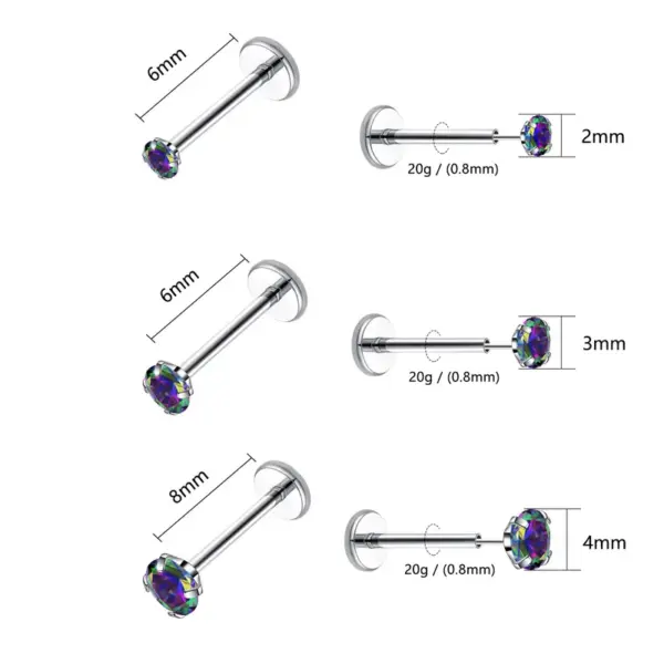 Wholesale Stainless Steel 316L Four Claw Zirconia Ear Bone Studs Flat Back Piercing Lip Nose Jewelry Fashionable Women's Anniversary Party Gift