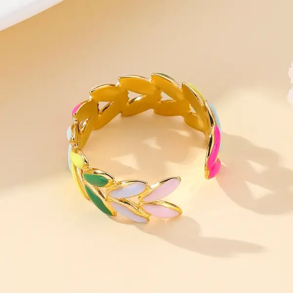 Wholesale PVD Coated 18K Gold Plated Leaves 304 Stainless Steel Elegant Tropical Streetwear Waterproof Non Tarnish Rings