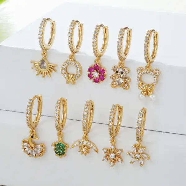 Wholesale 1 Piece Fashion Animal Star Moon Inlaid Zircon Copper Zircon 18K Gold Plated Earrings