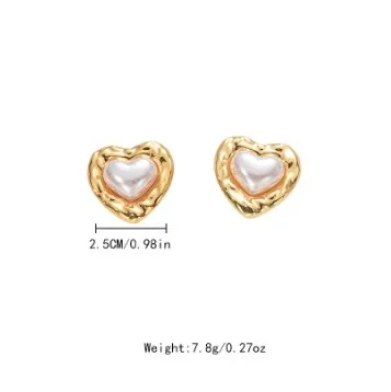 Wholesale PVD Coated 14K Gold Real Gold Plated Oval Heart Shape 304 Stainless Steel Sweet Waterproof Non Tarnish Ear Studs