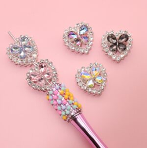 Wholesale Double-sided crystal love heart alloy beads diamond straight hole beads DIY mobile phone chain key chain bag chain heavy aessories