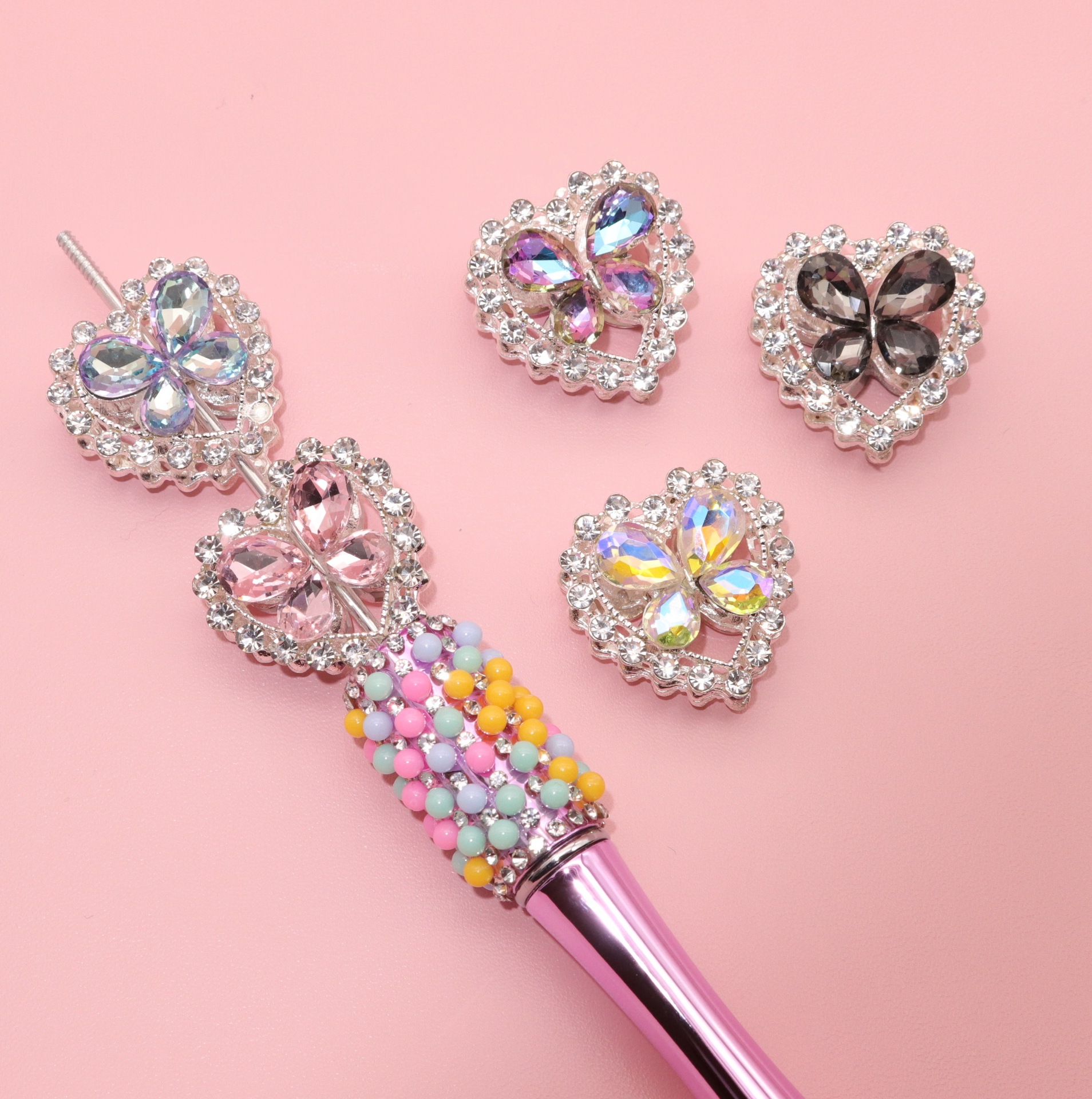 Wholesale Double-sided crystal love heart alloy beads diamond straight hole beads DIY mobile phone chain key chain bag chain heavy aessories