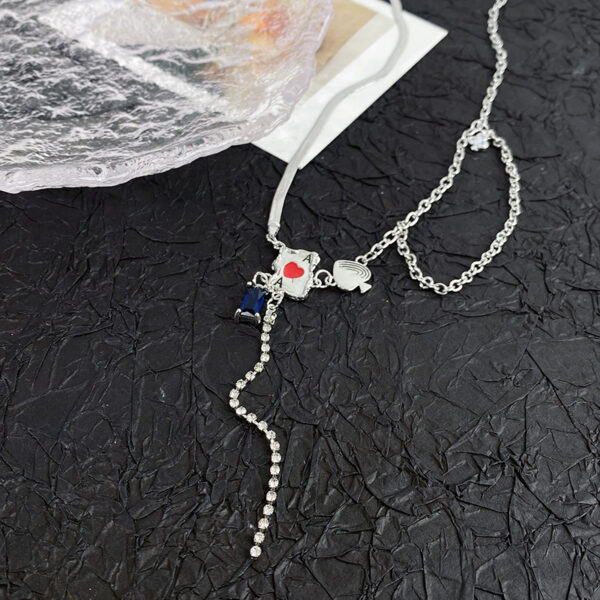 Wholesale Original Personality Red Peach A Poker Necklace Niche Design Stitching Necklace All-match Advanced Tassel Clavicle Chain
