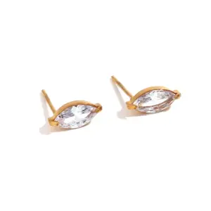 Mini Zircon Horse Eye Stud Earrings-Gold