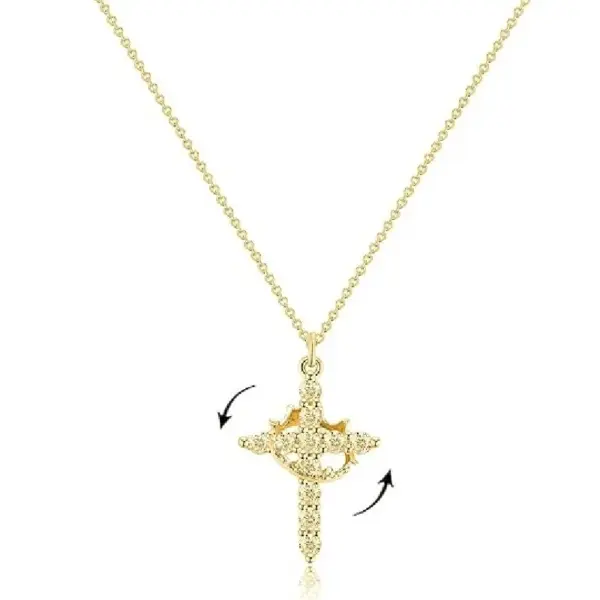 Wholesale Jewelry Casual Cross 201 Stainless Steel Copper Zircon K Gold Plated Silver Plated Cable Chain Pendant Necklace