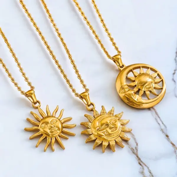 Wholesale Jewelry Retro Sun 304 Stainless Steel Plating Pendant Necklace Cable Chain