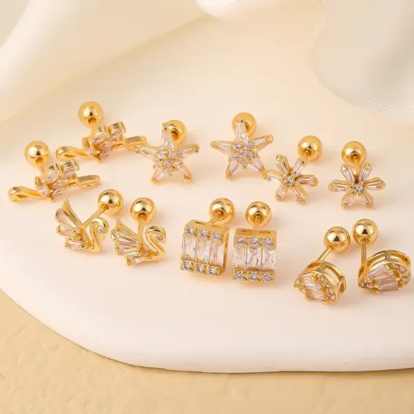 1 Pair Elegant Sweet Swan Flower Butterfly Plating Inlay 304 Stainless Steel Copper Zircon Gold Plated Ear Studs