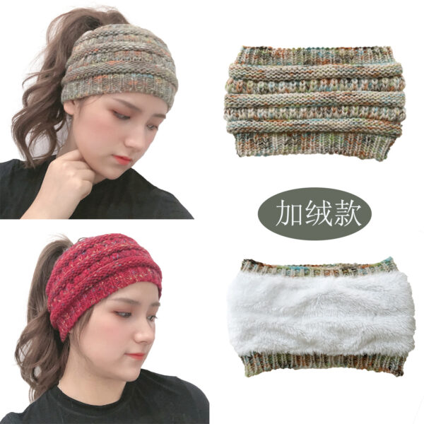 Wholesale 2019 Amazon European and American women's velvet wool headband ebay new knitted color ponytail hair band cap