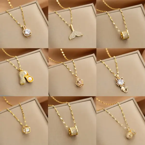 Titanium Steel Copper Artificial Pearl Lady Plating Inlay Animal Flower Zircon Pendant Necklace