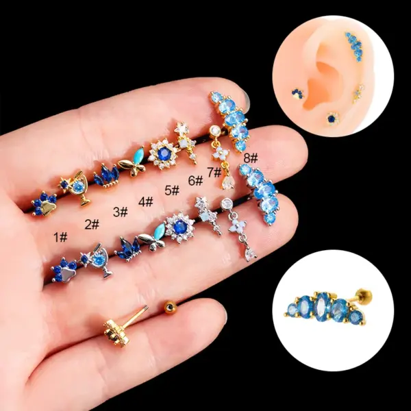 1 Piece Ear Cartilage Rings & Studs Sweet Crown Flower Butterfly 316L Stainless Steel Copper Waterproof Non Tarnish Surgical Steel Zircon