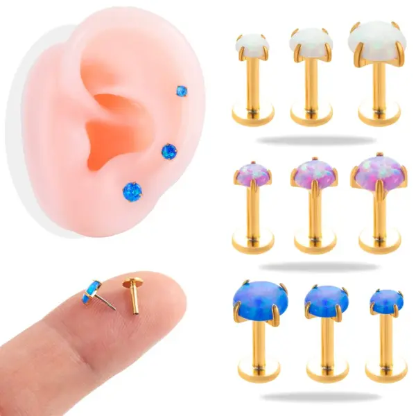 Wholesale 1 Piece Ear Cartilage Rings & Studs Simple Style Round 316L Stainless Steel Waterproof Non Tarnish Surgical Steel October Birthstone Opal 18K Gold Plated Ear Cartilage Rings & Studs