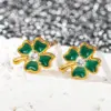 Wholesale 1 Pair Elegant U Shape Four Leaf Clover Heart Shape Titanium Steel 18K Gold Plated Ear Studs