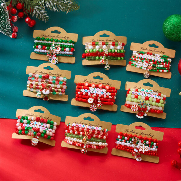 Wholesale Reindeer Christmas Tree Snowflake Pearl Glass Bracelet