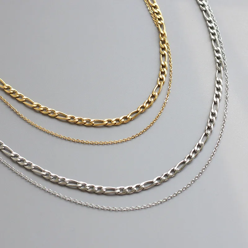 Wholesale PVD Coated Real Gold Plated 18K Gold Solid Color 304 Stainless Steel Simple Style Waterproof Non Tarnish 304 Stainless Steel Layered Necklac