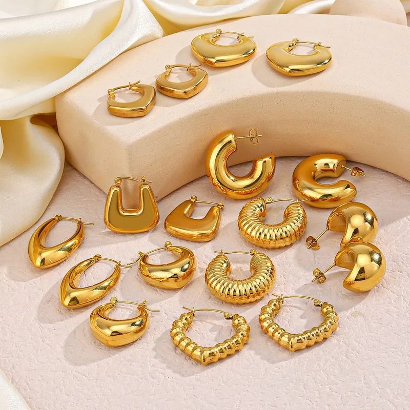 Wholesale PVD Coated 18K Gold Plated Geometric 304 Stainless Steel Retro Waterproof Non Tarnish Earrings