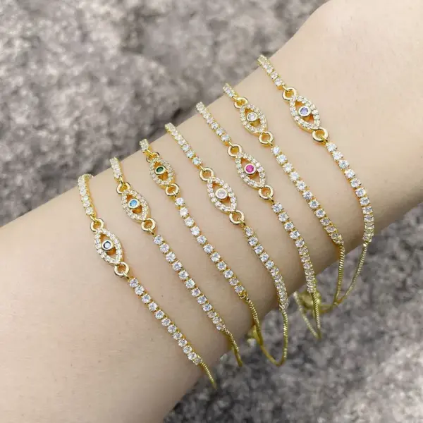 Fashion Devil's Eye Copper 18k Gold Plated Zircon Bracelets In Bulk
