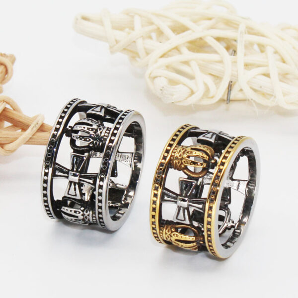 oly-2498bc20e45806a7757e9f51491a2f1f Wholesale European and American classic retro crown cross ring two-color titanium steel ring simple niche cross-border e-commerce manufacturers