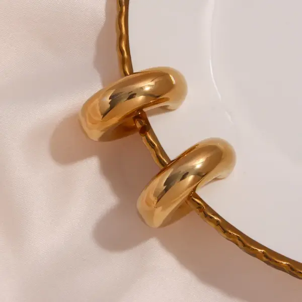 Wholesale PVD Coated Real Gold Plated 18K Gold Geometric 304 Stainless Steel Retro Waterproof Non Tarnish Hoop Earrings