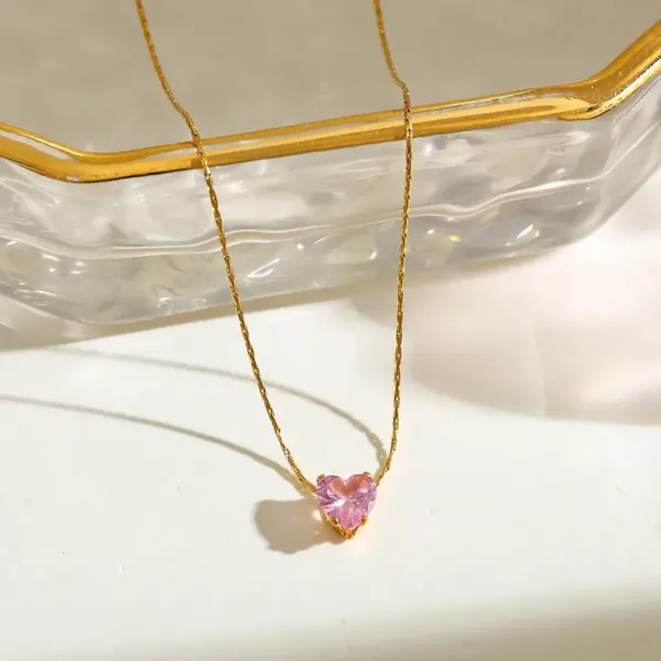 Wholesale Stainless Steel 18K Gold Plated Zircon Heart Pendant Necklace And Earrings Set Elegant Casual Fashion Jewelry For Women