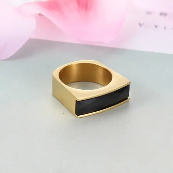 Wholesale 1 Piece Fashion Square Stainless Steel Plating Glass Rings