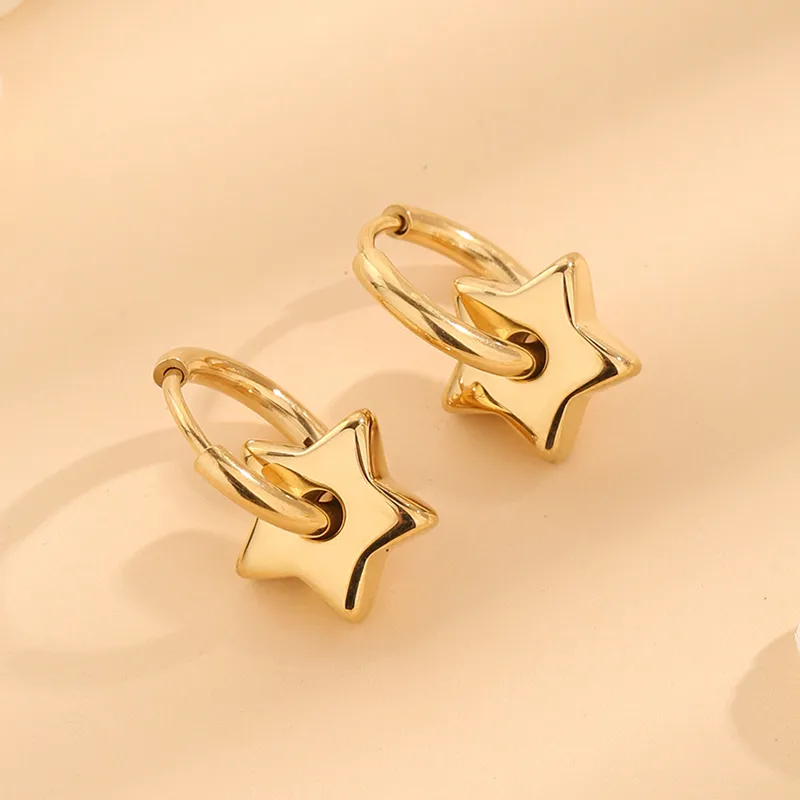 Wholesale PVD Coated Real Gold Plated 18K Gold Star 304 Stainless Steel Casual Elegant Simple Style Waterproof Non Tarnish 304 Stainless Steel Earring