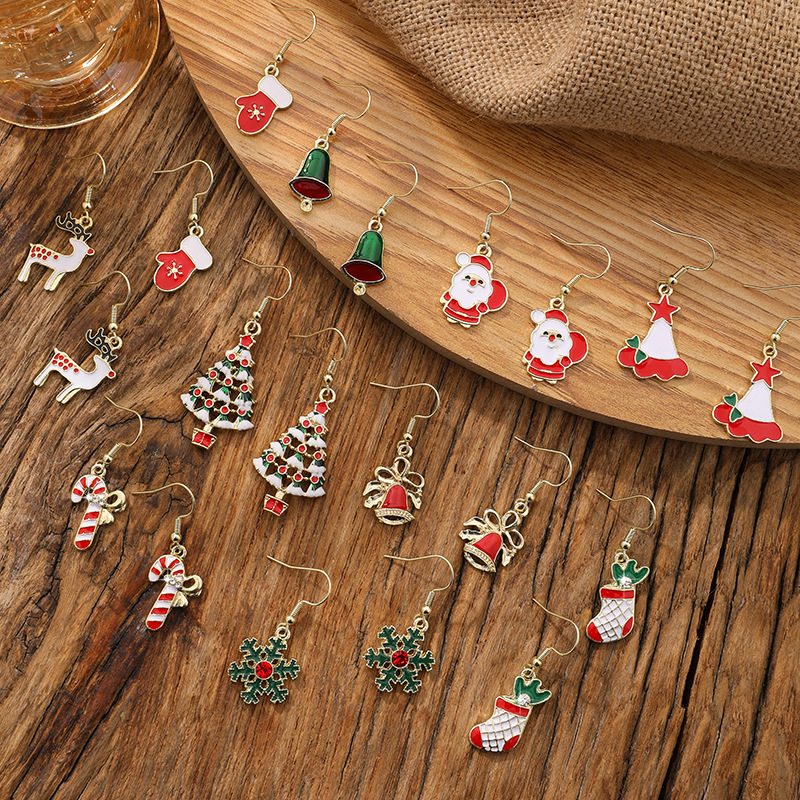 Wholesale Christmas European and American Cross-Border Snowflake Earrings Candy Bells Elk Earrings Christmas Hat Earrings
