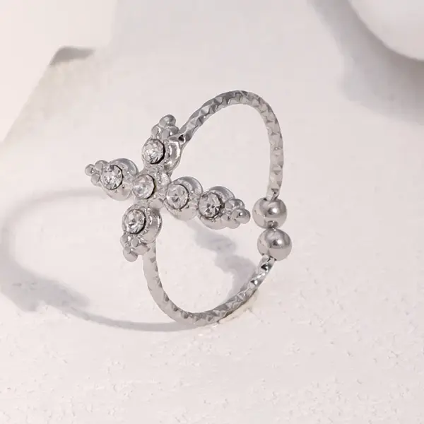 Wholesale Hot-Selling Stainless Steel Ring Personality Retro Cross Inlaid Diamond Open Ring 18k Gold Titanium Steel Jewelry For Women