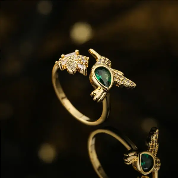 Wholesale Retro Copper Micro-inlaid Dove Shape Open Ring