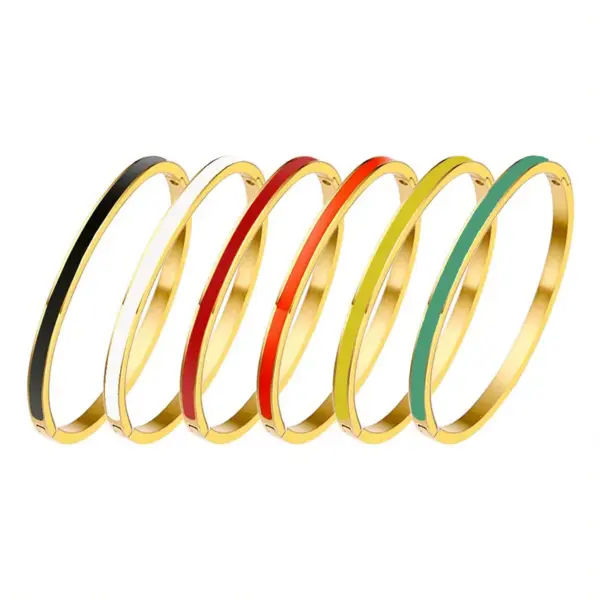 PVD Coated Real Gold Plated 18K Gold Solid Color Stainless Steel Streetwear Waterproof Non Tarnish Titanium Steel Bangle