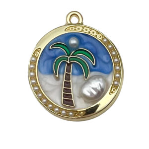 1 blue beach coconut tree 28x25mm-3.85g-22057 / Monet garden oil painting style three-dimensional pendant